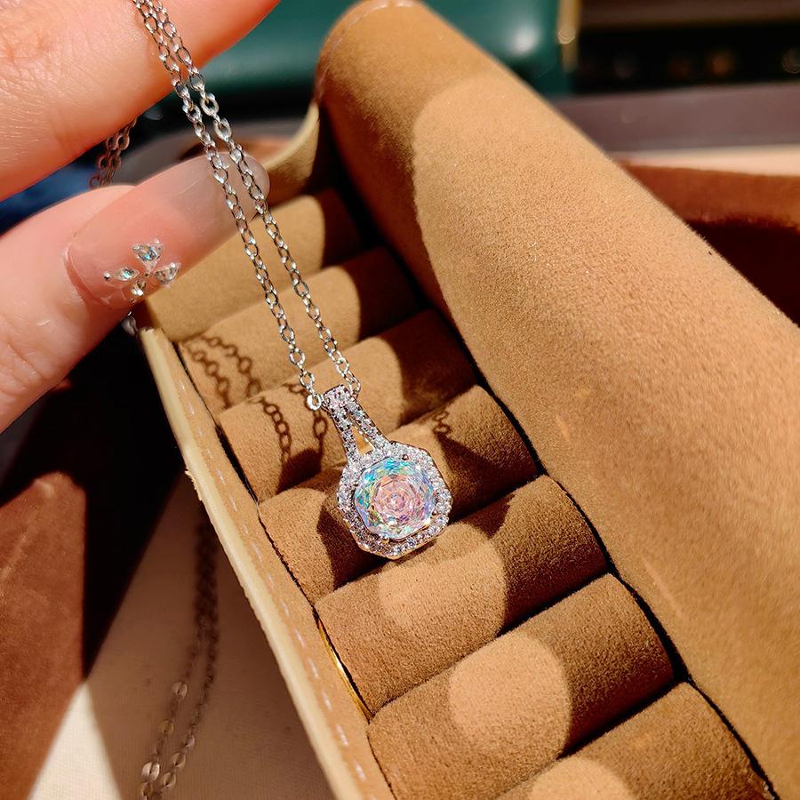 Fashion Square Bag Octagonal Rose Cut Pendant Necklace Colorful Diamond Ring Aquamarine Earrings Pink Diamond Treasure Suit Women