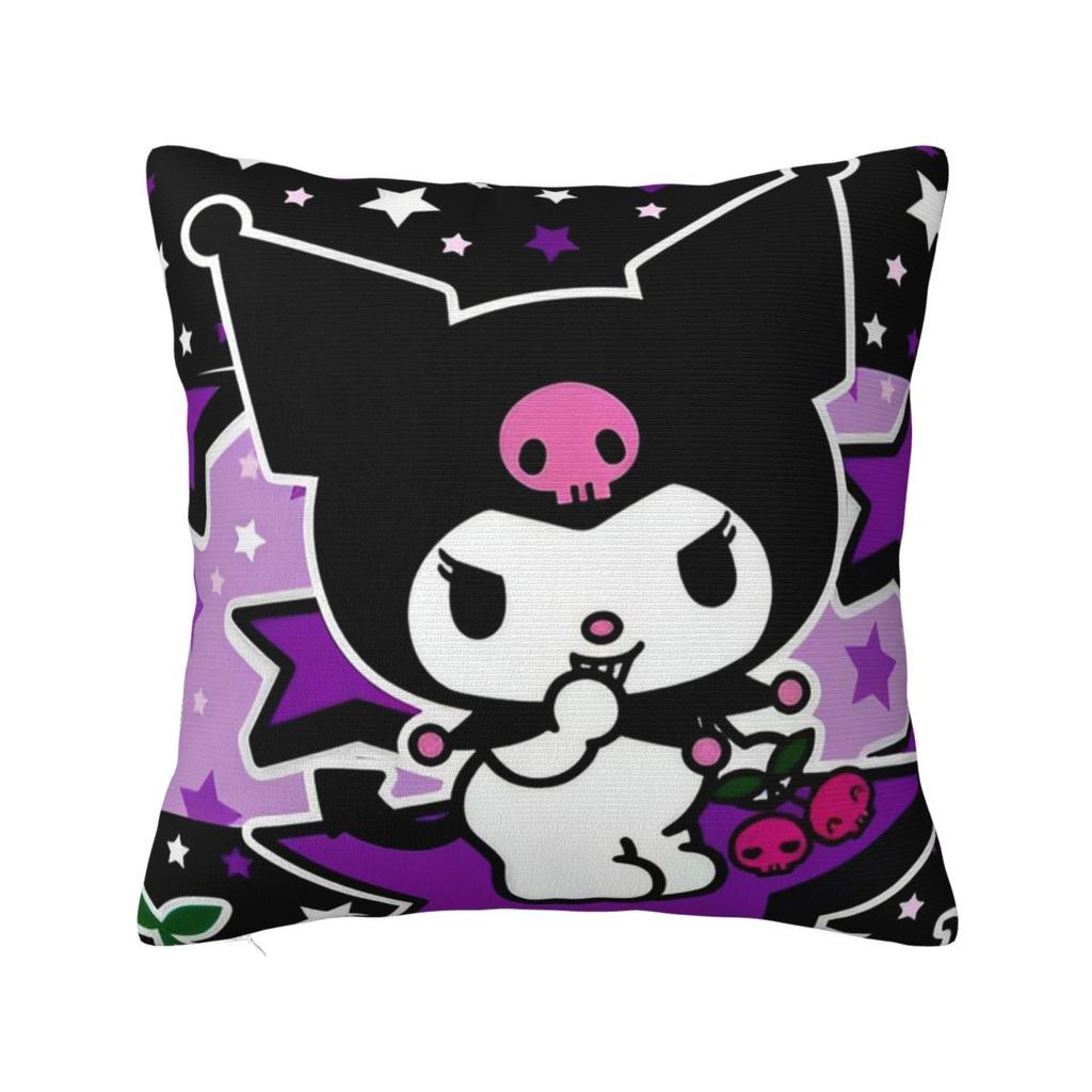 Black Kuromi Bat Skull Cartoon Square Pillow Cases Cushion Covers Funny Zippered Decor Pillowcase for Home 45x45cm