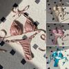 2 sztuk/zestaw kobiety seksowne bikini zestaw jasna powierzchnia sztuczna perła Halter biustonosz sznurowane stringi zestaw szybkoschnący strój kąpielowy kostiumy kąpielowe
