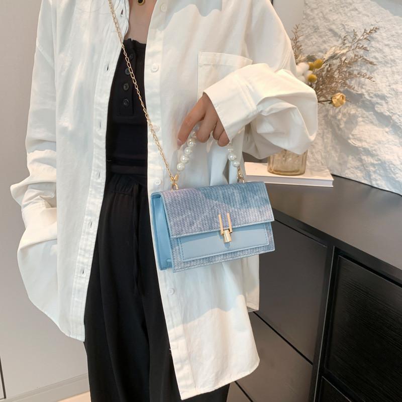 Trendy Small Chain Crossbody Bag For Women In Blue White Pink And Khaki Colors