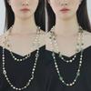 JMXD-Necklace Vintage Pearl Red Handmade Glass Ladies Long Necklace Sweater Chain Small Fragrant Style Jewelry