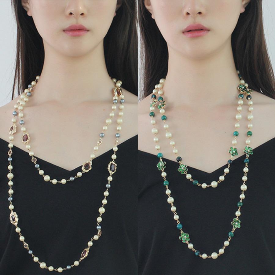 JMXD-Necklace Vintage Pearl Red Handmade Glass Ladies Long Necklace Sweater Chain Small Fragrant Style Jewelry