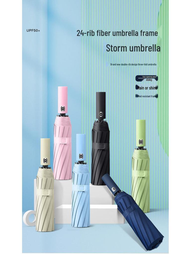 Automatic 60-Rib Folding Umbrella with UV Sun Protection