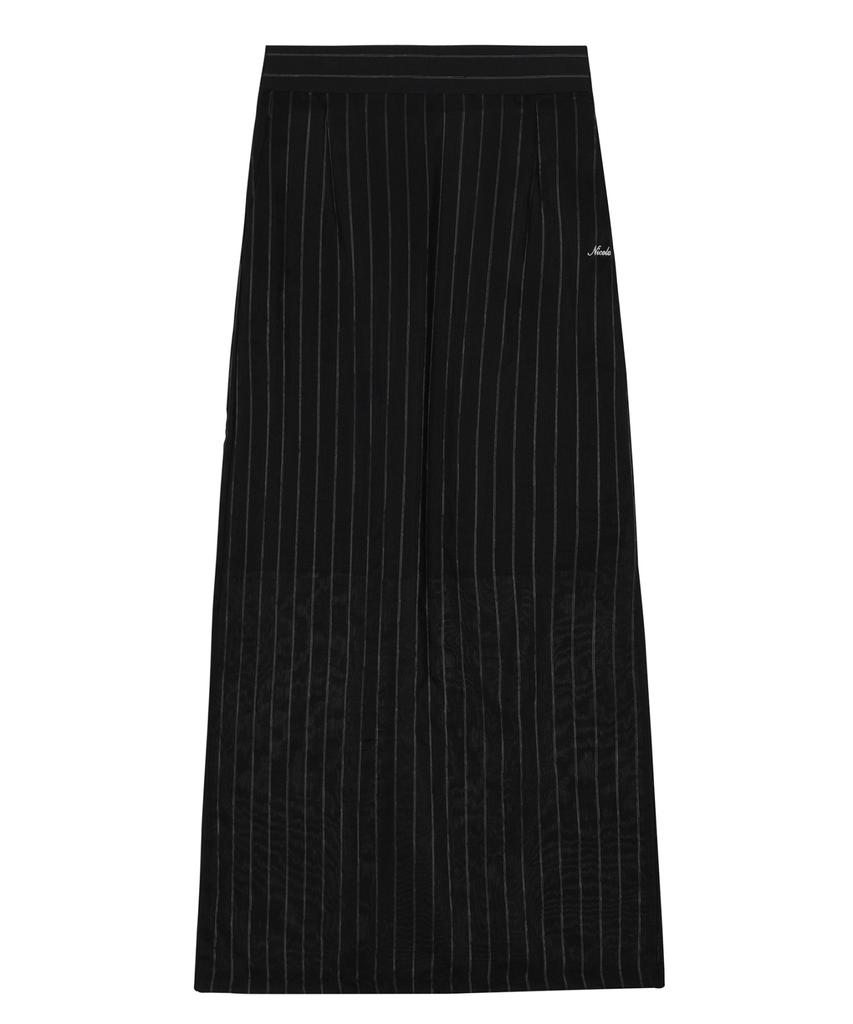 Nigaennikol Linen Stripe Long Skirt_Black