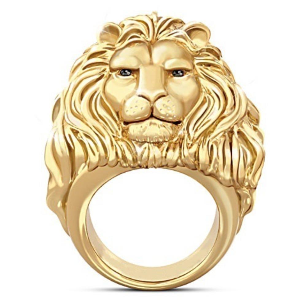 Anello da Uomo Leone Africano Placcato Oro 18K Stile Hip Hop con Decorazione Brillante di Diamanti