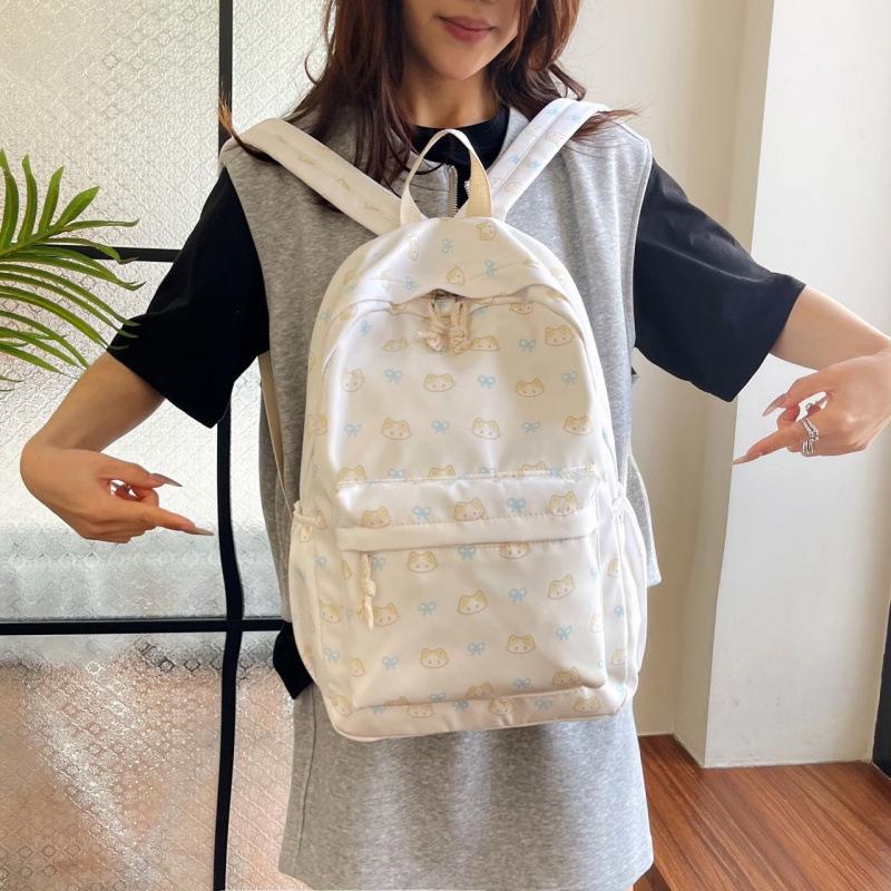 Niedlicher Rucksack im japanischen Stil mit Welpen- und Katzenmotiv für Schülerinnen – Perfekt für die Schule oder Universität