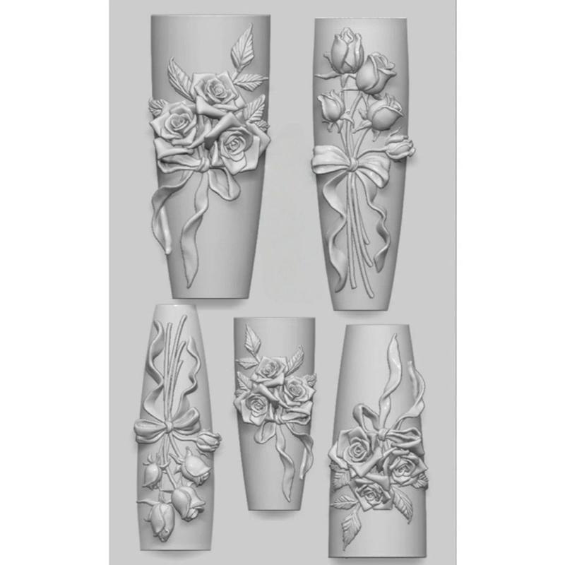 Flowers Rose Nail Silicone Relief Shape Nail Art Mold 3D Nail Decoration Nail Salon Accessories Manicure Tool