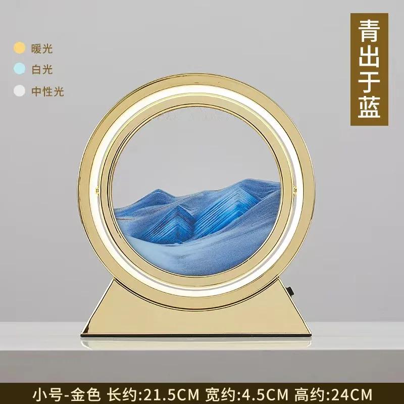 LED Moving Sand Art Table Lamp, 3D Quicksand Night Light, Flowing Sandscape Hourglass Decor for Bedroom Office, Gift
