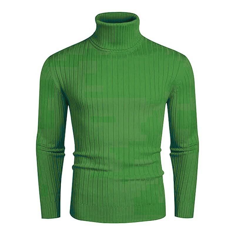 Mens Slim Fit High Neck Knit Sweater With Ribbed Hem Long Sleeve Winter Casual Top