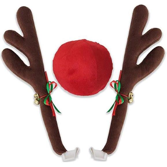 Рождественские оленьи рога, набор для украшения автомобиля, плюшевый Рудольф, автомобильный олень и набор с красным носом с бубенцами - лучший выбор для рождественского подарка