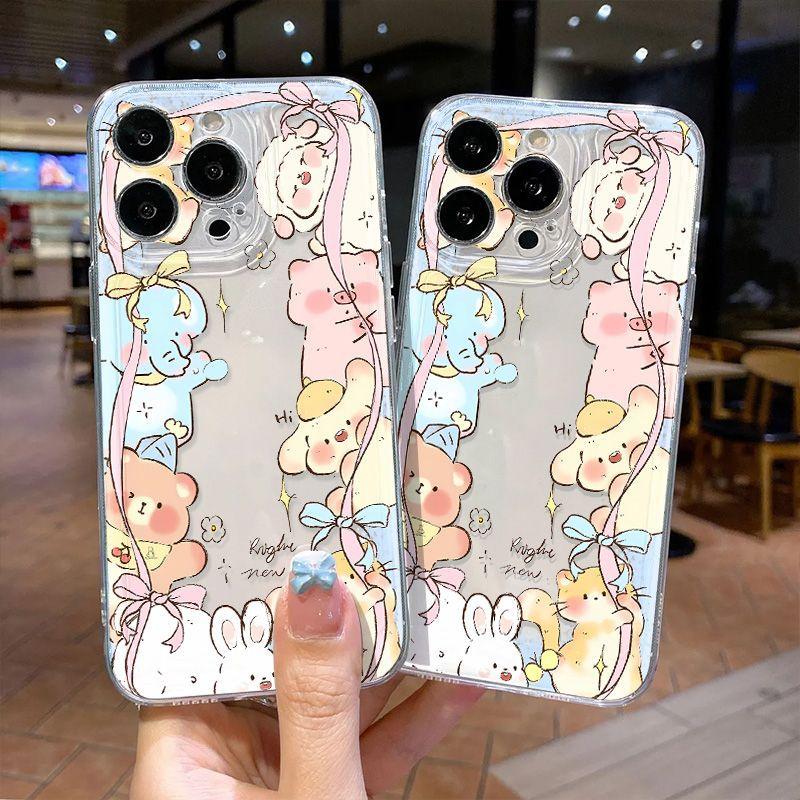 Fun butter bear applies to iPhone17promax Apple 16 mobile phone case 14/13 transparent 15pro all-inclusive.