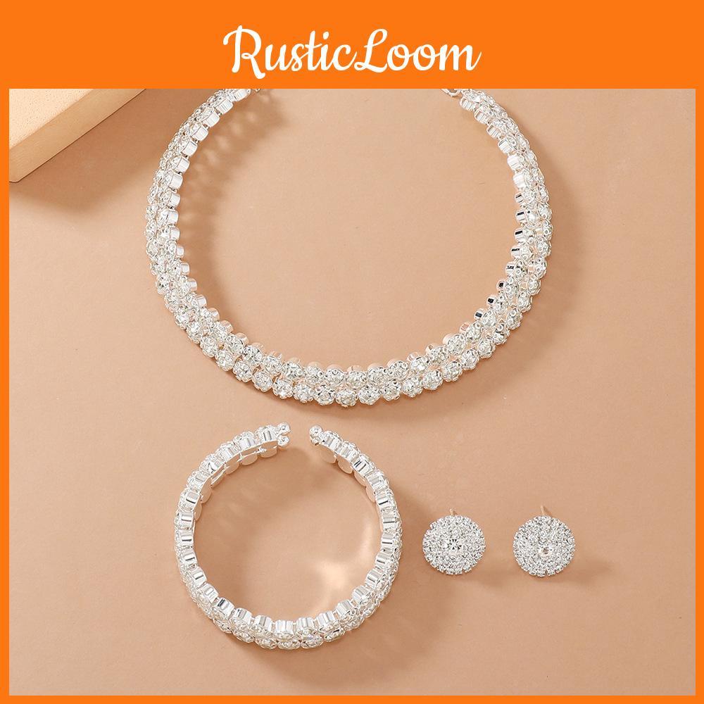 Double Layer Bridal Jewelry Set With Water Diamonds Pendant And Bracelet For Women