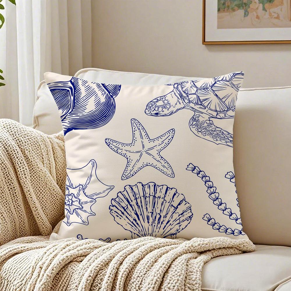 Nautical Calm Art Marine Theme Rudder Anchor Animals Cushion Cover Pillowcase Antidustmite Living Room Sofa Decor Cushion Room