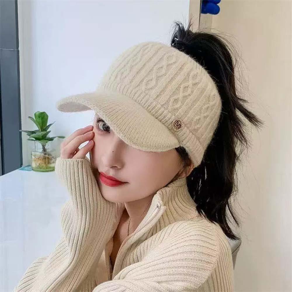 with Ear Flaps Winter Women's Hat Knitted Open-Top Ponytail Hat M Letter Baseball Cap  Teenage