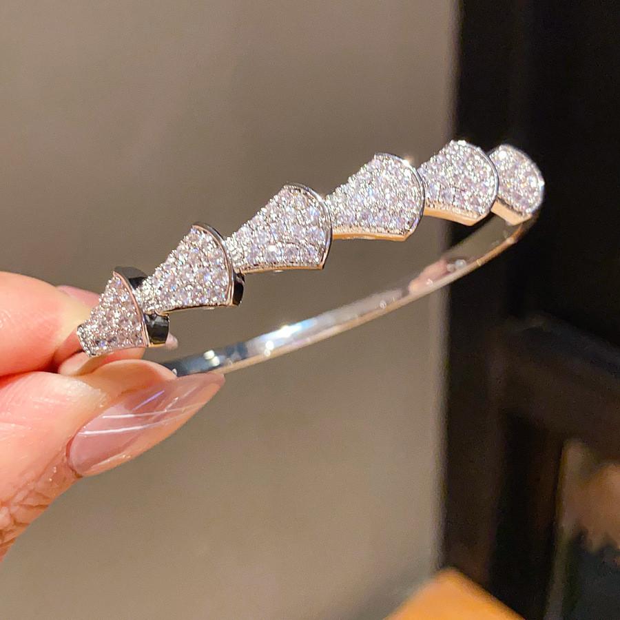 Geometric Cuff Bracelet With Cubic Zirconia For Fashion Casuals