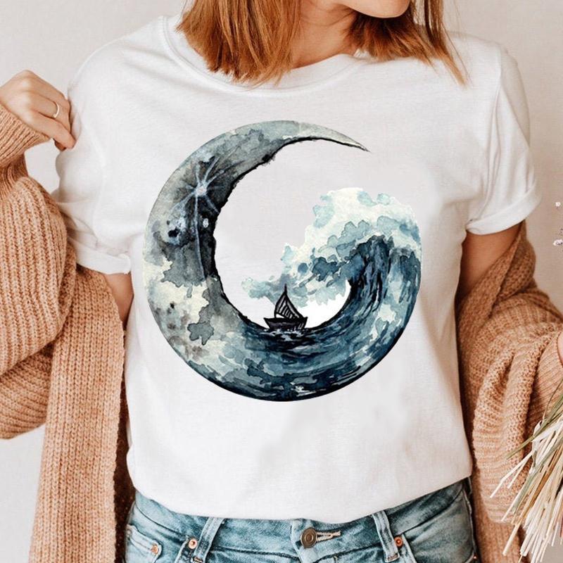 Womens Short Sleeve Creative Geometric Print Round Neck Tshirt Harajuku Tops S