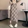 Classic Plaid Knit Midi Skirt High-waisted A-line, Fall/Spring, Women's Clothing.