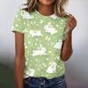 T-shirt Top Casual alla Moda da Donna a Maniche Corte Raglan con Stampa di Pasqua