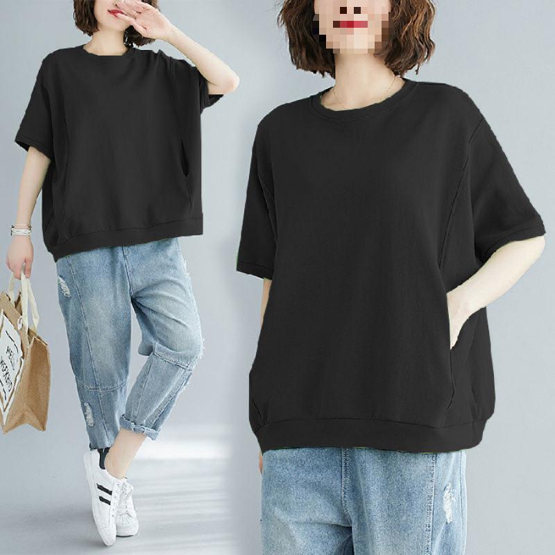 Women's Plus Size Loose Fit Short Sleeve T-Shirt Casual Round Neck Solid Color Summer Top