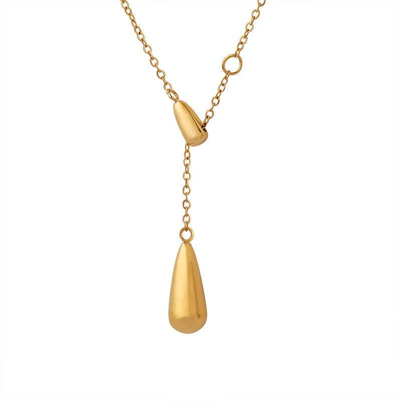 Non-Fading Minimalist Geometric Metal Teardrop Tassel Titanium Steel Necklace for Women (P332)
