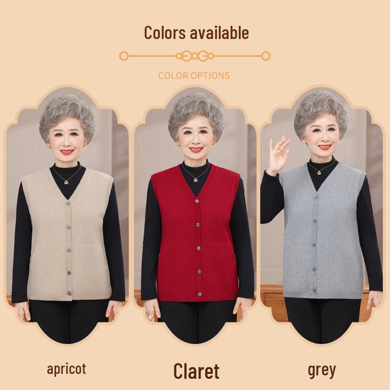 Autumn & Winter Fashion Vest and Cardigan for Middle-aged & Elderly Women - Plus Size V-neck Jacket