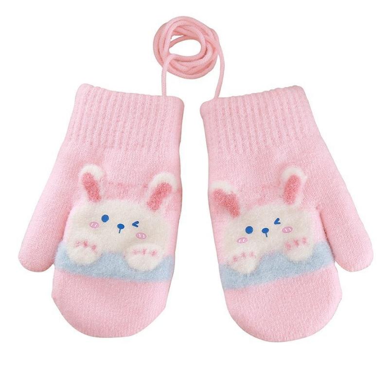 Thicken Mittens For Children Kids Mittens Rabbit Cartoon Winter Cute Knitted Gloves Toddler Warm Rope Boy Girls Baby Hand Gloves