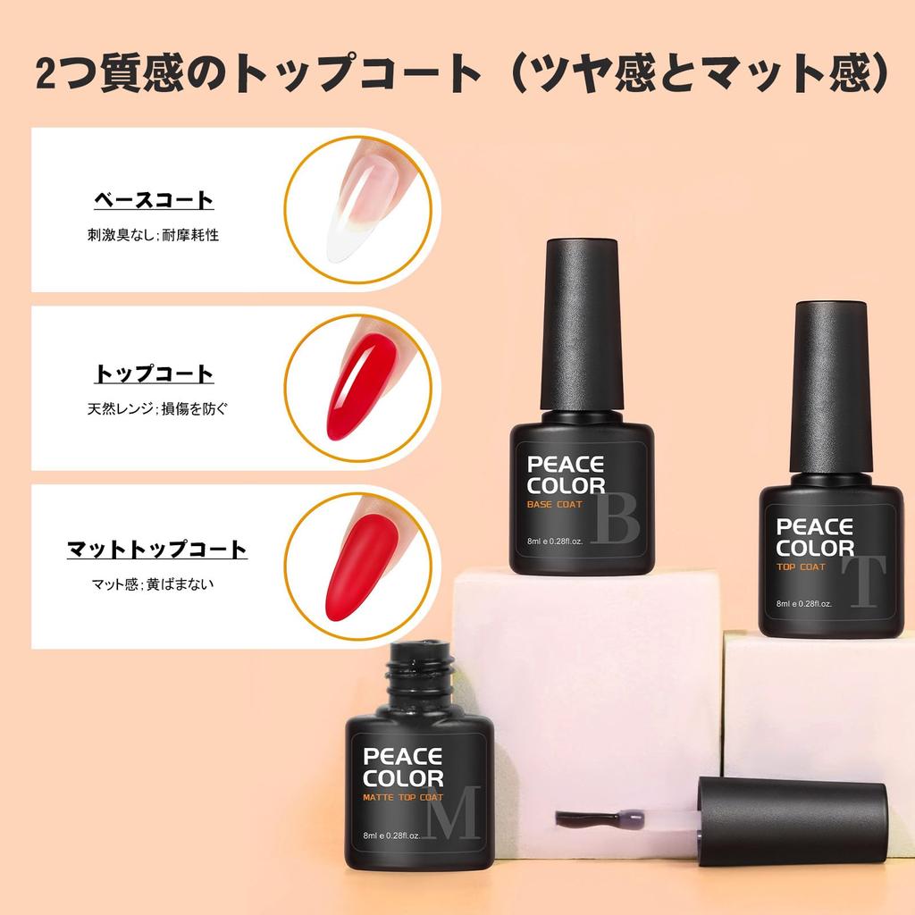 PEACECOLOR Gel Nail 22 Color Gel Kit with Top Coat Base Gel Nail Nail Light Nail File Large Perfect for DIY Gift Set, (3 PC), & Coat, Colors,