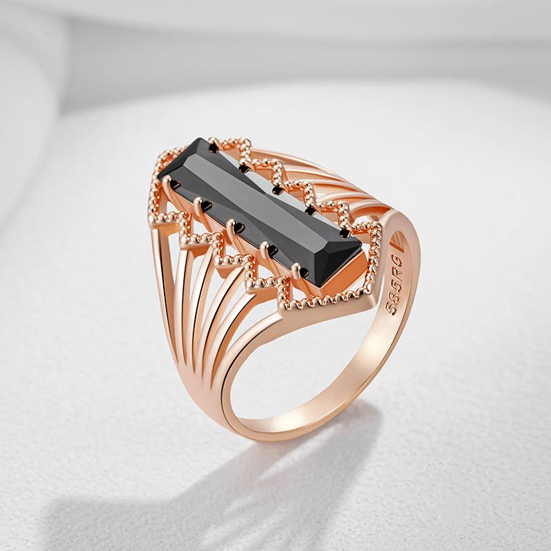 Long Square Black Natural Zircon Wedding Rings For Women Simple  Rose Gold Color High Quality Daily Fine Jewelry