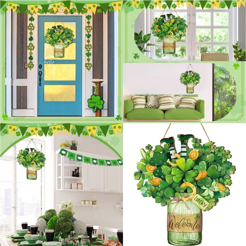 Shamrock Decoration For Patrick's Day Parties With Wooden Frame And Green Leaf Festival Spring Accessory