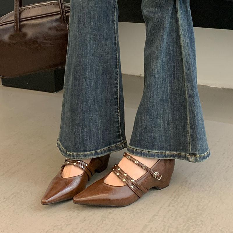 Fashion Fashion Buckle Strap Footwear Low Heel Ladies Mary Janes Shoes Shallow Female Pointed Toe Women Pumps Heeled Shoes