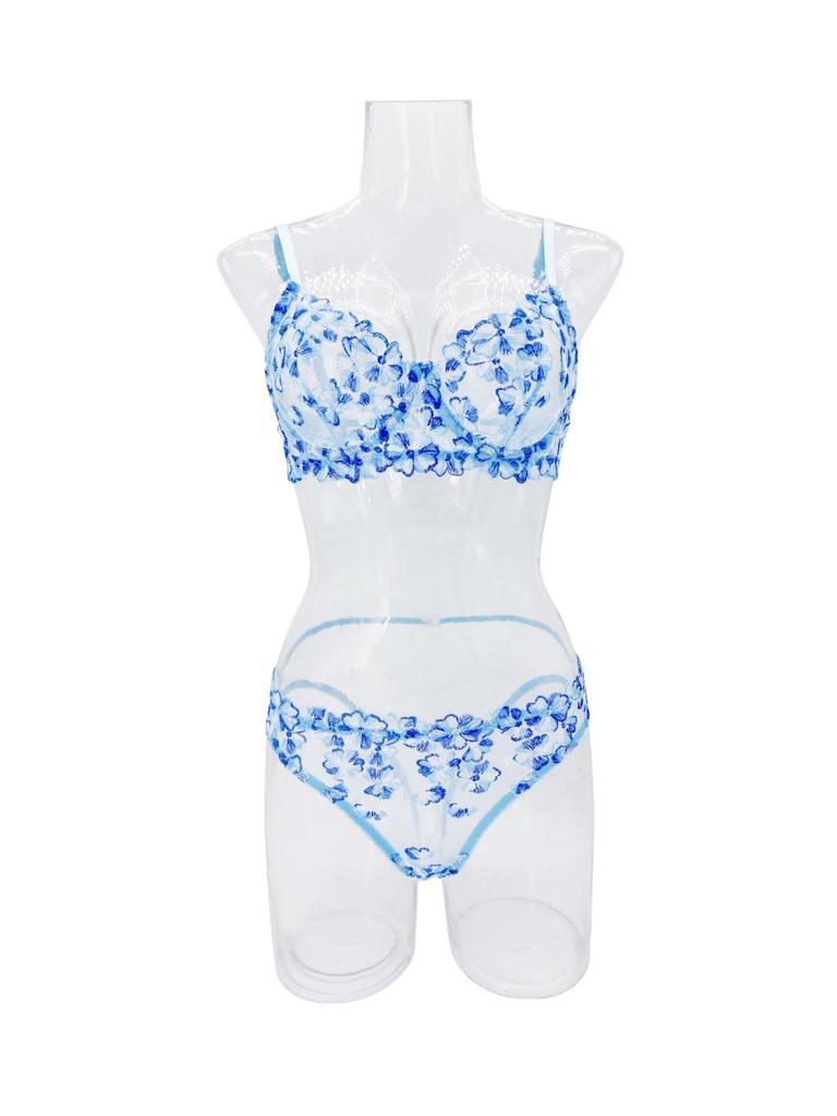Conjunto de Lingerie Sexy Transparente Multicolorido Bordado Floral Francês Kajano para Mulheres - Coleção Outono