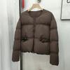 Round neck thickened down jacket women's short model, new casual style loose and thin fashion warm white duck down jacket