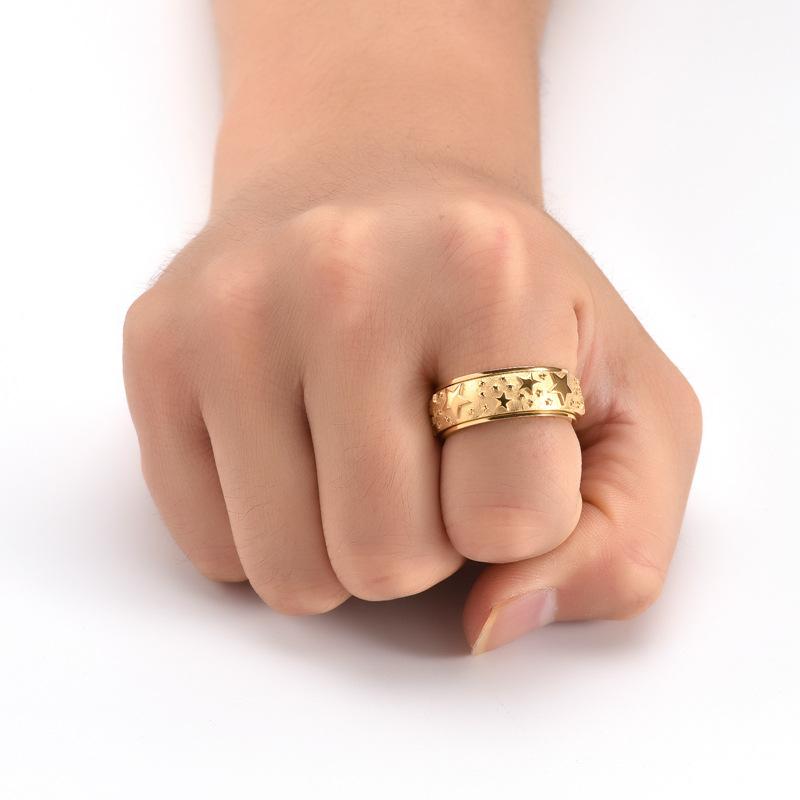 Original New Product Fashion Trend Titanium Steel Pentagonal Star Rotating Ring
