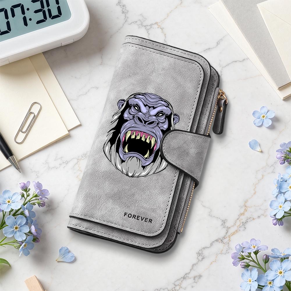 Angry Gorilla Printed Long Wallet Fashion Purse Forever Card Holder Casual Daily Multi Slot Pocket