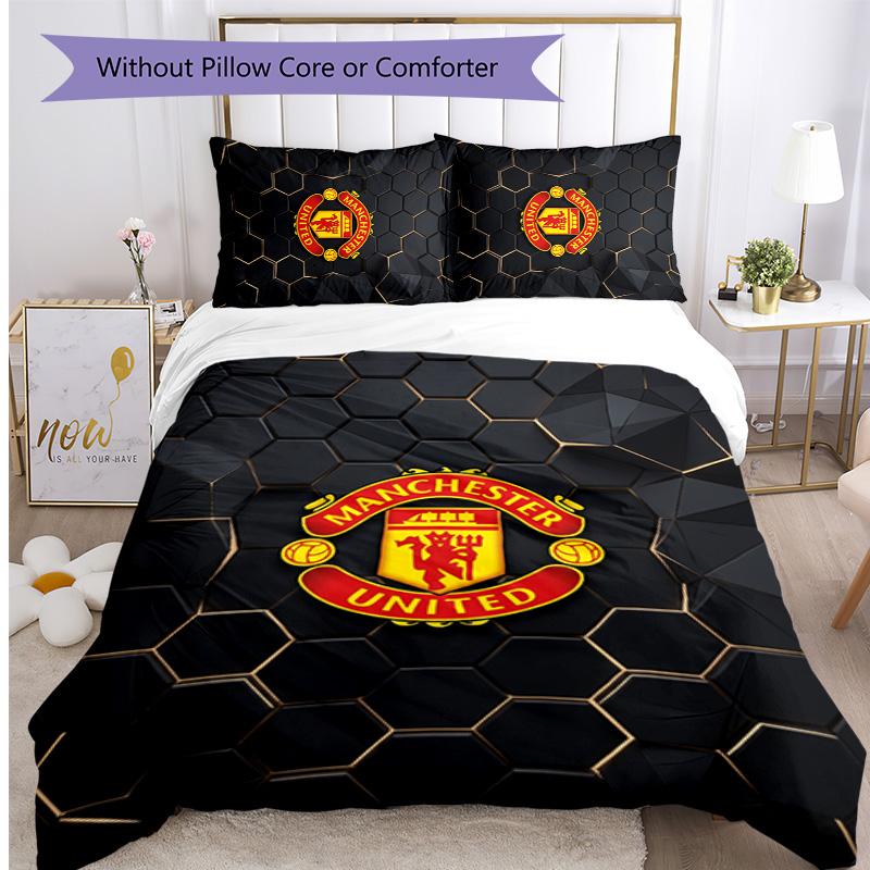 Manchester United FC Tištěné 3dílné povlečení Prodyšný povlak na přikrývku s povlaky na polštáře Dekorativní lůžkoviny do ložnice Domácí