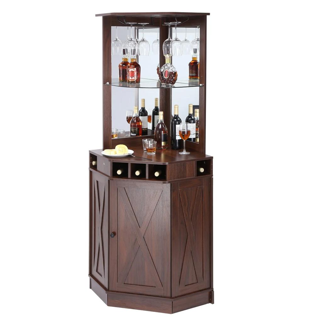 VEVOR Armario de Bar Industrial de Esquina, Mesa de Vino para Licores y Copas, Aparador Buffet con Soporte para Copas