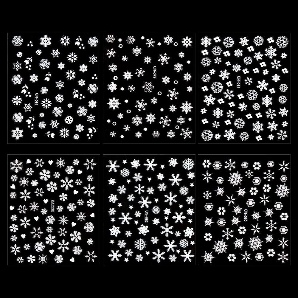 30 listů Vánoční samolepky na nehty Samolepící 3D Bílé obtisky na nehty s bílými vločkami Vánoční potřeby na nehty Vánoční Manikúra Posuvníky