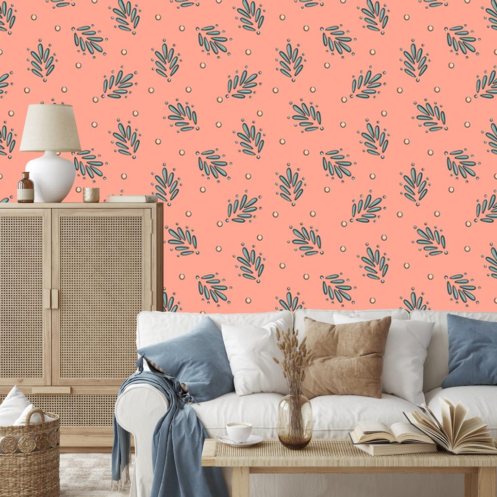 Wallpaper Small Flowers Coral, Peach and Orange 50x1000