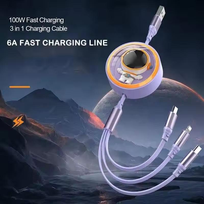 NNBILI 3 In 1 6A 100W USB Cable For ios/Type C/Micro USB Fast Charging Cable For iPhone Samsung Charger Telescopic Quick Charge