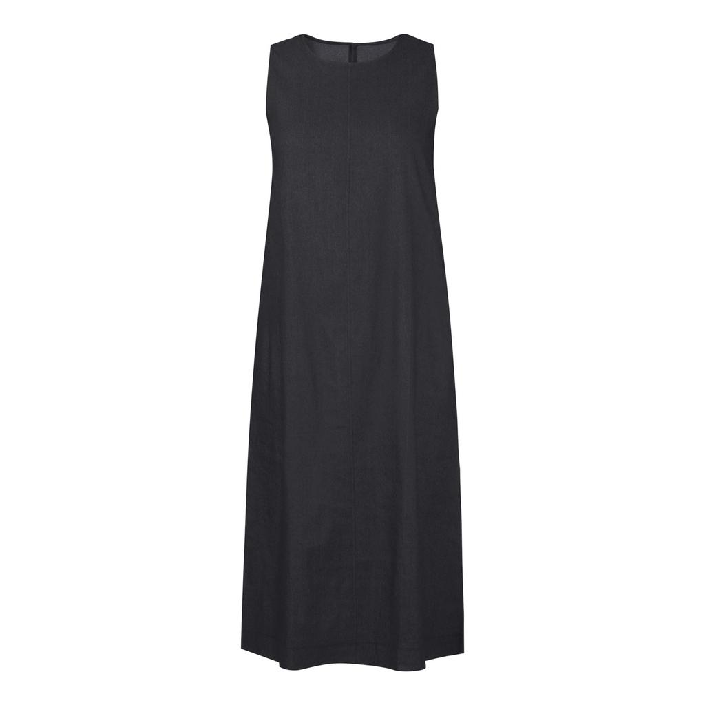 Women's Fashion Solid Color Maxi Dress Round Neck Sleeveless Pocket Loose Tank Top Denim Dress