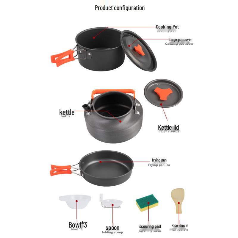 Hanlu HK310 Outdoor 2-3 Person Picnic Cookware Set with Teapot