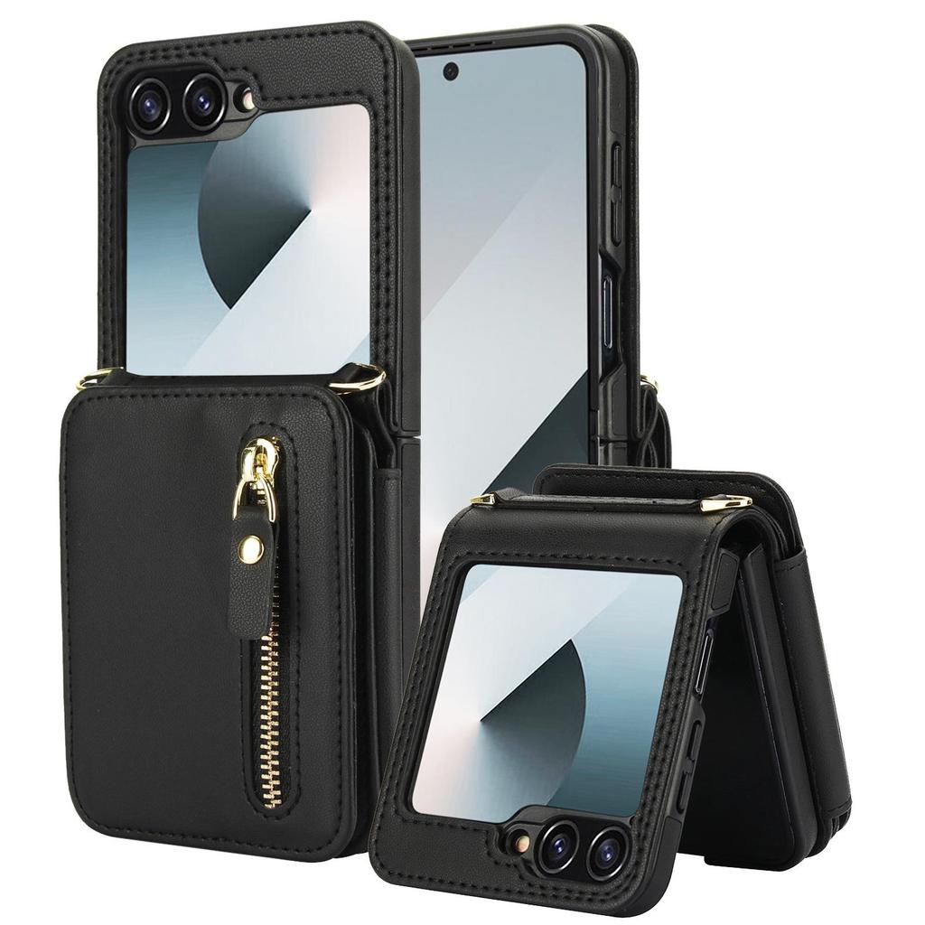 Elegant Foldable Crossbody Case for Samsung Z Flip 7 with Zipper Coin Purse and Card Holder