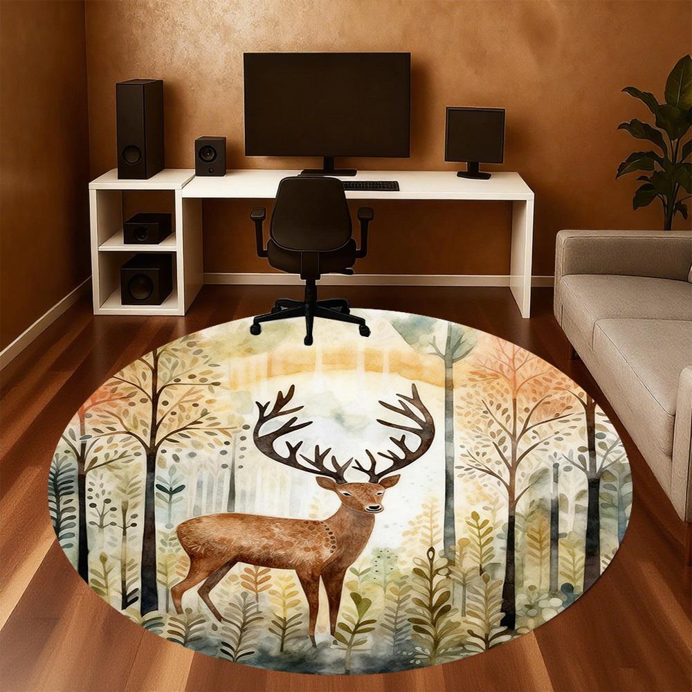 1pc Deer Forest Round Chair Mat Office Area Rug - Non-Slip, Floor Mat for Office, Bedroom, Ideal Home Decor Gift P0105015
