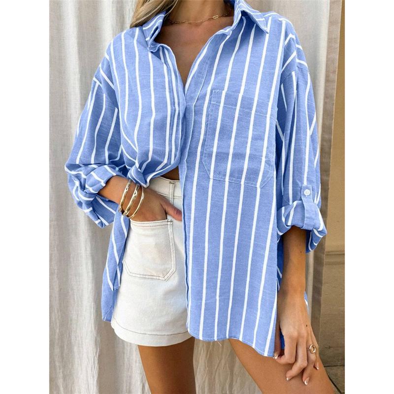 New Autumn Casual Loose Striped Long-sleeved Women's Shirt Vintage Elegant Lady Fashion Female Clothing