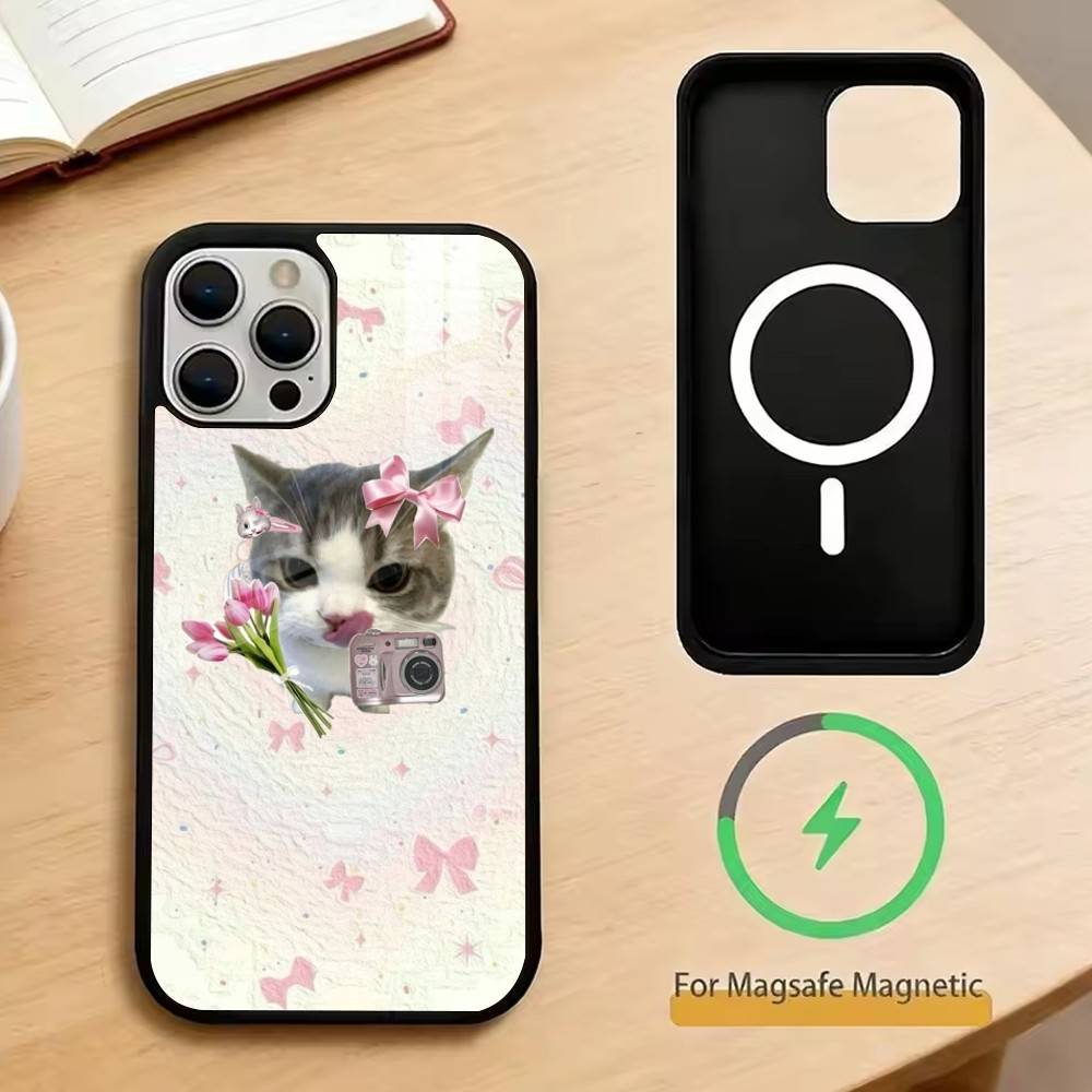 Funny Cute Cat Phone Case For iPhone17,16,15,14,13,12,11 Plus,Pro Magnetic For Magsafe Wireless Charging