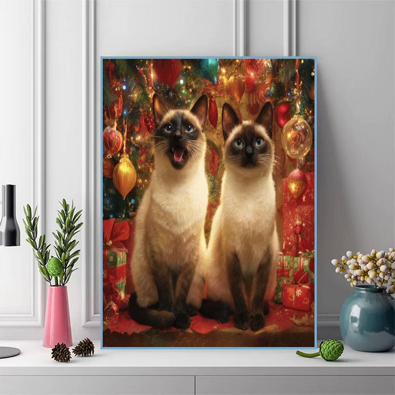 Two Siamese cats Pattern 3pcs 100% Round Full Drill 5D DIY Diamond Painting Embroidery Cross Stitch Rhinestone Décor