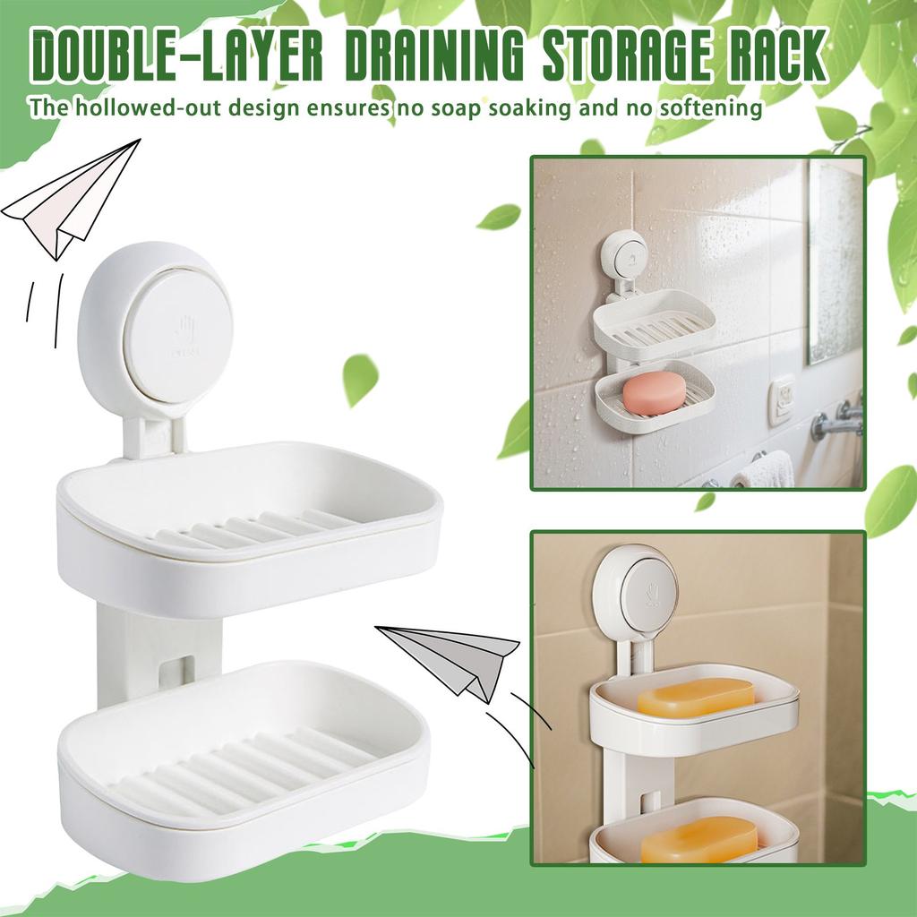 Bathroom Soap Box Punch-free Suction Cup Wall-mounted Toilet Wash Double-layer Rack
