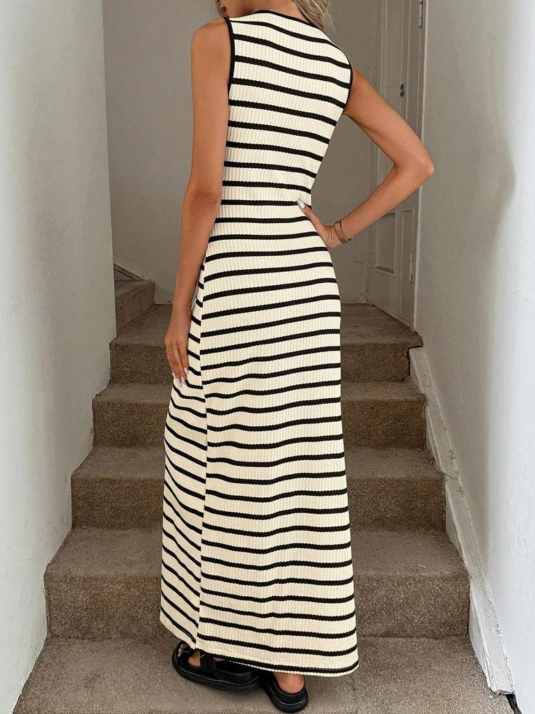 French Striped Sleeveless Knitted Dress Women's Summer Senior Design Sense Niche Small Casual Style Vest Skirt
