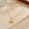 Gold Plated Stainless Steel Flower Pendant Necklace with Turquoise Center for Women