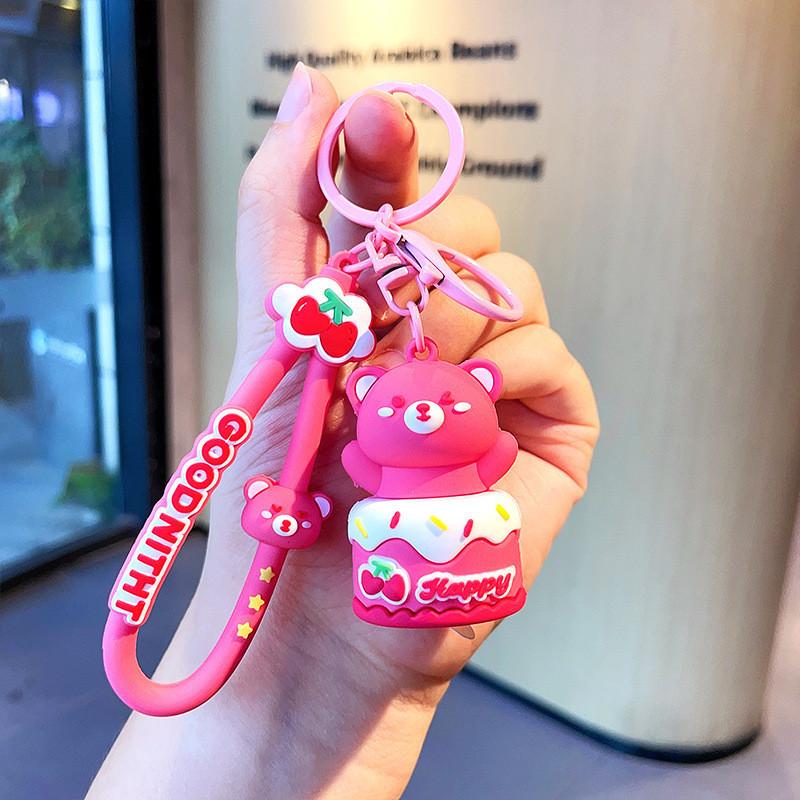 

Flashing Cake Colorful Bear Keychain Cute Silicone Cartoon Accessory Bag ярко-розовый